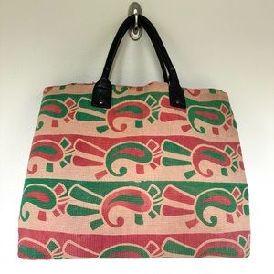 Karma Living Kantha Quilt Large Tote Bag with Leather Handles